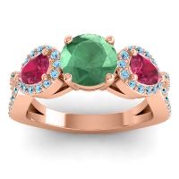 Lab Emerald Ring In 14K Rose Gold With Ruby And Aquamarine Varsa Round Three-stone Ring