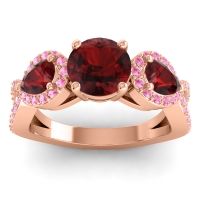 Garnet Ring In 14K Rose Gold With Pink Tourmaline Varsa Round Three-stone Ring
