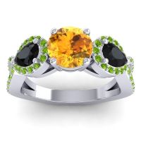 Citrine Ring In 14k White Gold With Black Onyx And Peridot Varsa Round Three-stone Ring