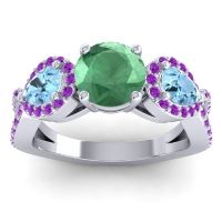 Lab Emerald Ring In 14k White Gold With Aquamarine And Amethyst Varsa Round Three-stone Ring