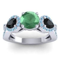 Lab Emerald Ring In Palladium With Black Onyx And Aquamarine Varsa Round Three-stone Ring