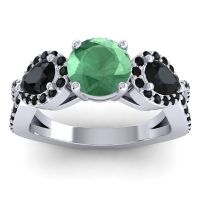 Lab Emerald Ring In Palladium With Black Onyx Varsa Round Three-stone Ring