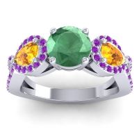 Lab Emerald Ring In 14k White Gold With Citrine And Amethyst Varsa Round Three-stone Ring