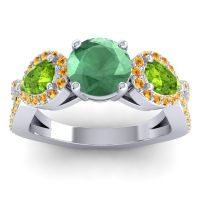 Lab Emerald Ring In Palladium With Peridot And Citrine Varsa Round Three-stone Ring