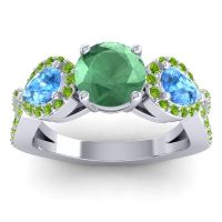 Lab Emerald Ring In Palladium With Swiss Blue Topaz And Peridot Varsa Round Three-stone Ring