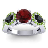 Garnet Ring In 14k White Gold With Black Onyx And Peridot Varsa Round Three-stone Ring