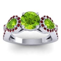 Peridot Ring In 14k White Gold With Garnet Varsa Round Three-stone Ring