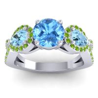 Swiss Blue Topaz Ring In 14k White Gold With Aquamarine And Peridot Varsa Round Three-stone Ring