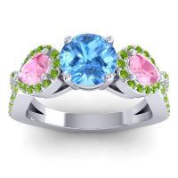 Swiss Blue Topaz Ring In 14k White Gold With Pink Tourmaline And Peridot Varsa Round Three-stone Ring