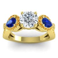 Diamond Ring In 14k Yellow Gold With Blue Sapphire And Citrine Varsa Round Three-stone Ring
