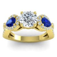 Diamond Ring In 14k Yellow Gold With Blue Sapphire And Lab Diamond Varsa Round Three-stone Ring