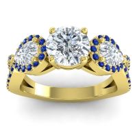 Diamond Ring In 14k Yellow Gold With Blue Sapphire Varsa Round Three-stone Ring