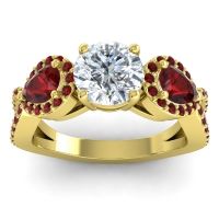 Diamond Ring In 18k Yellow Gold With Garnet Varsa Round Three-stone Ring