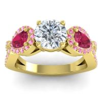 Diamond Ring In 14k Yellow Gold With Ruby And Pink Tourmaline Varsa Round Three-stone Ring
