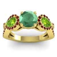 Lab Emerald Ring In 18k Yellow Gold With Peridot And Garnet Varsa Round Three-stone Ring