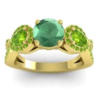 Lab Emerald Ring In 18k Yellow Gold With Peridot Varsa Round Three-stone Ring