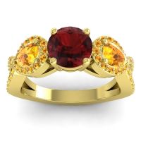 Garnet Ring In 14k Yellow Gold With Citrine Varsa Round Three-stone Ring