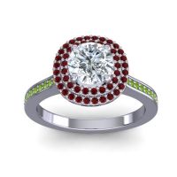 Diamond Ring In Palladium With Garnet And Peridot Arohana Round Halo Ring