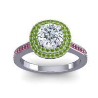 Diamond Ring In Palladium With Peridot And Ruby Arohana Round Halo Ring
