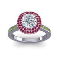 Diamond Ring In Palladium With Ruby And Peridot Arohana Round Halo Ring