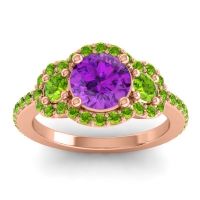 Amethyst Ring In 14K Rose Gold With Peridot Sodarya Round Three-stone Ring