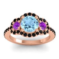 Aquamarine Ring In 18K Rose Gold With Amethyst And Black Onyx Sodarya Round Three-stone Ring