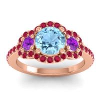 Aquamarine Ring In 18K Rose Gold With Amethyst And Ruby Sodarya Round Three-stone Ring