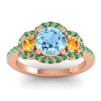 Aquamarine Ring In 18K Rose Gold With Citrine And Emerald Sodarya Round Three-stone Ring