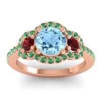 Aquamarine Ring In 18K Rose Gold With Garnet And Emerald Sodarya Round Three-stone Ring
