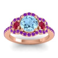 Aquamarine Ring In 14K Rose Gold With Ruby And Amethyst Sodarya Round Three-stone Ring