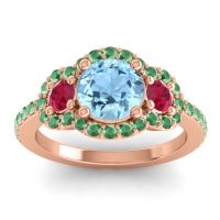 Aquamarine Ring In 18K Rose Gold With Ruby And Emerald Sodarya Round Three-stone Ring