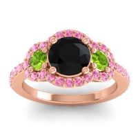 Black Onyx Ring In 18K Rose Gold With Peridot And Pink Tourmaline Sodarya Round Three-stone Ring