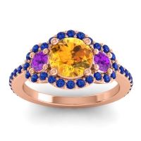 Citrine Ring In 18K Rose Gold With Amethyst And Blue Sapphire Sodarya Round Three-stone Ring