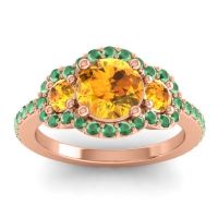 Citrine Ring In 18K Rose Gold With Emerald Sodarya Round Three-stone Ring