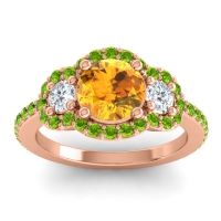 Citrine Ring In 18K Rose Gold With Lab Diamond And Peridot Sodarya Round Three-stone Ring