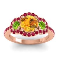 Citrine Ring In 14K Rose Gold With Peridot And Ruby Sodarya Round Three-stone Ring