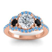 Lab Diamond Ring In 14K Rose Gold With Black Onyx And Swiss Blue Topaz Sodarya Round Three-stone Ring