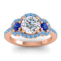 Lab Diamond Ring In 18K Rose Gold With Blue Sapphire And Swiss Blue Topaz Sodarya Round Three-stone Ring