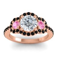 Lab Diamond Ring In 18K Rose Gold With Pink Tourmaline And Black Onyx Sodarya Round Three-stone Ring