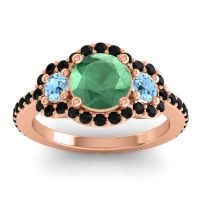 Lab Emerald Ring In 18K Rose Gold With Aquamarine And Black Onyx Sodarya Round Three-stone Ring
