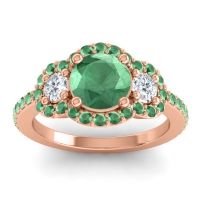 Lab Emerald Ring In 18K Rose Gold With Lab Diamond And Emerald Sodarya Round Three-stone Ring