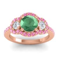 Emerald Ring In 14K Rose Gold With Diamond And Pink Tourmaline Sodarya Round Three-stone Ring