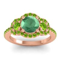 Lab Emerald Ring In 14K Rose Gold With Peridot Sodarya Round Three-stone Ring