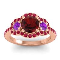 Garnet Ring In 18K Rose Gold With Amethyst And Ruby Sodarya Round Three-stone Ring