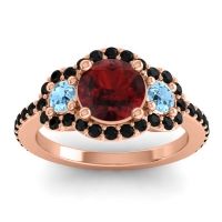 Garnet Ring In 18K Rose Gold With Aquamarine And Black Onyx Sodarya Round Three-stone Ring