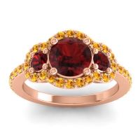Garnet Ring In 18K Rose Gold With Citrine Sodarya Round Three-stone Ring