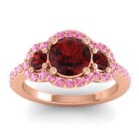 Garnet Ring In 14K Rose Gold With Pink Tourmaline Sodarya Round Three-stone Ring