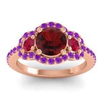 Garnet Ring In 18K Rose Gold With Ruby And Amethyst Sodarya Round Three-stone Ring