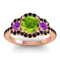 Peridot Ring In 18K Rose Gold With Amethyst And Black Onyx Sodarya Round Three-stone Ring