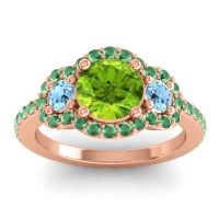 Peridot Ring In 18K Rose Gold With Aquamarine And Emerald Sodarya Round Three-stone Ring